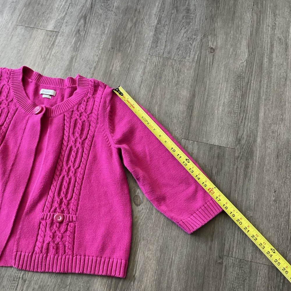 Van Heusen For Her Fuchsia Pink Cable Knit Cardigan Sweater XL Cotton - Picture 3 of 10